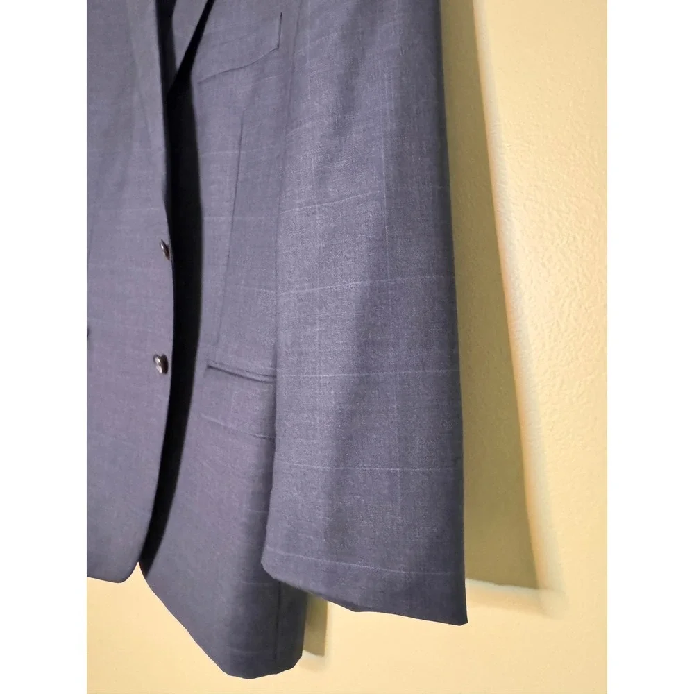 Lauren Ralph Lauren Mens 42R Navy Blue Windowpane 100% Wool Blazer Sport‎ Coat